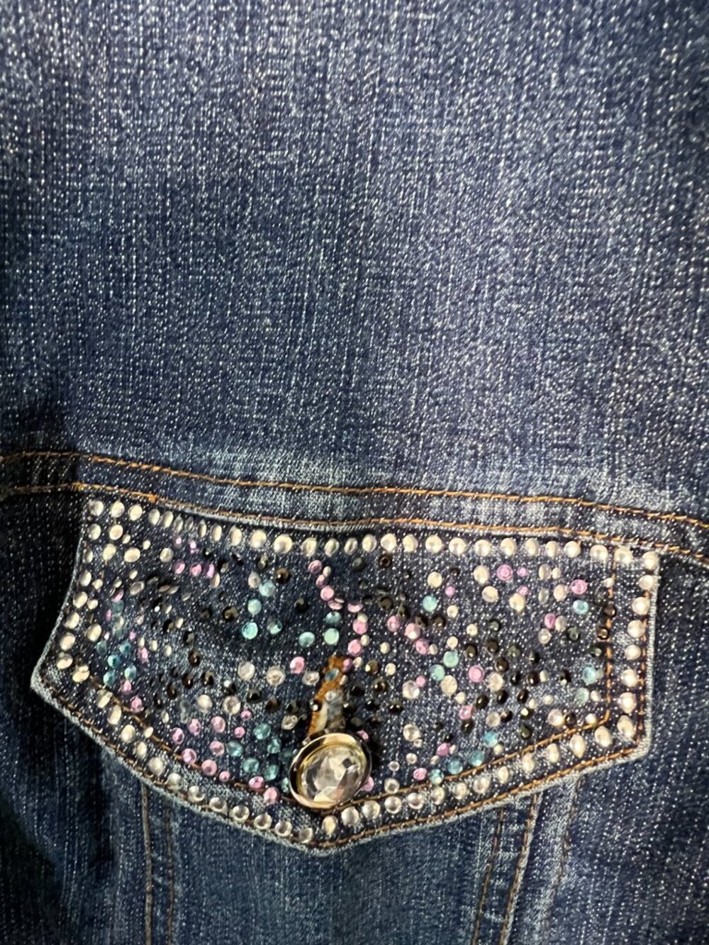 Vintage 90's Rhinestone Studded Denim Jacket Size 2X Cowgirl Western Chic - Picture 5 of 10